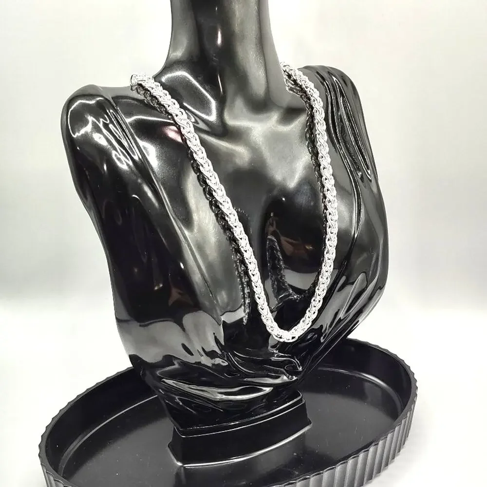 Silver Plated Necklace Men's 6mm Braided Chain Birthday Valentine's Gift